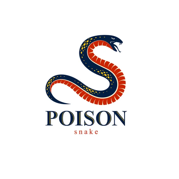 Venomous Snake Vintage Tattoo Vector Logo Emblem Aggressive Predator Reptile — Stock Vector