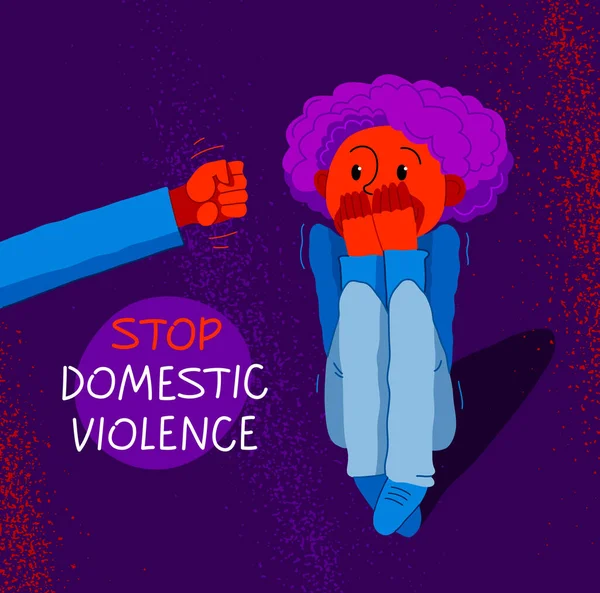 Conceptul Violență Domestică Vector Amenințări Încleștate Pumnul Băiețel Speriat Abuz — Vector de stoc