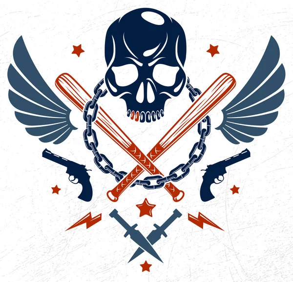 Банда Жестокая Уголовная Эмблема Логотип Агрессивными Бейсбольными Битами Черепа Других — стоковый вектор
