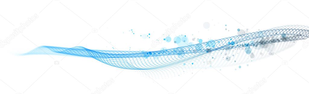 Particles wave big data flow vector abstract beautiful background, technology and science abstraction, 3D airy light mixed colors dots array flying in wavy motion.