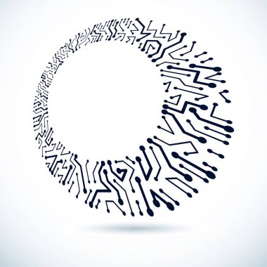 Devre kartlı vektör soyut teknoloji çizimi. Elektronik cihazın yüksek teknoloji dijital şeması. Açık kopya alanına sahip teknoloji mikroçipi soyut arkaplanı.