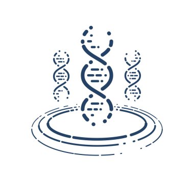 DNA iplik vektörü basit doğrusal ikon, bilim biyolojisi ve biyoteknoloji çizgisi sanat sembolü, genetik araştırma ve çözümler.