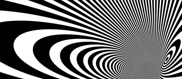 超三维透视矢量抽象背景中的黑白线条艺术摘要 心灵感应线形图解 催眠光学错觉 — 图库矢量图片