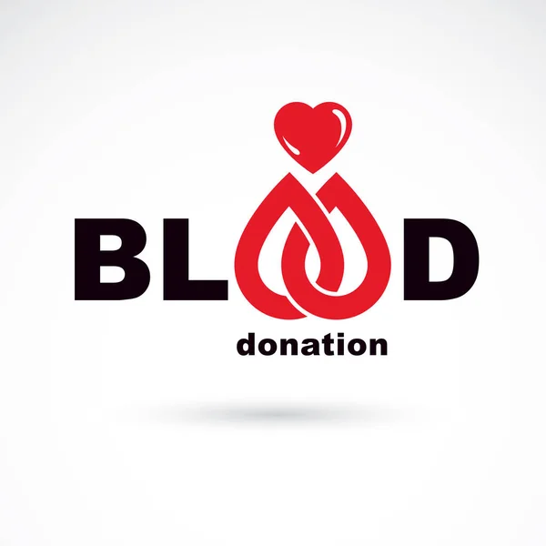 Blutspendeaufschrift Mit Herzform Und Blutstropfen Wohltätigkeits Und Freiwilligenlogos Für Medizinische — Stockvektor