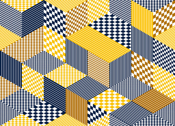 3D кубики бесшовный векторный фон шаблона, ромб и линии размерные блоки, архитектура и строительство, геометрический дизайн.