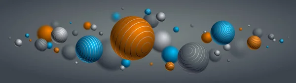 球体矢量背景 线装饰飞行球的组成 三维混合现实球体 场效应的实际深度 — 图库矢量图片