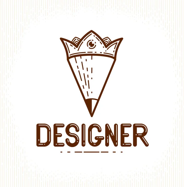ペンシルクラウン ベクトルシンプルな流行のロゴやデザイナーやスタジオのためのアイコン 創造的な王 王室のデザイン リニアスタイルと組み合わせる — ストックベクタ