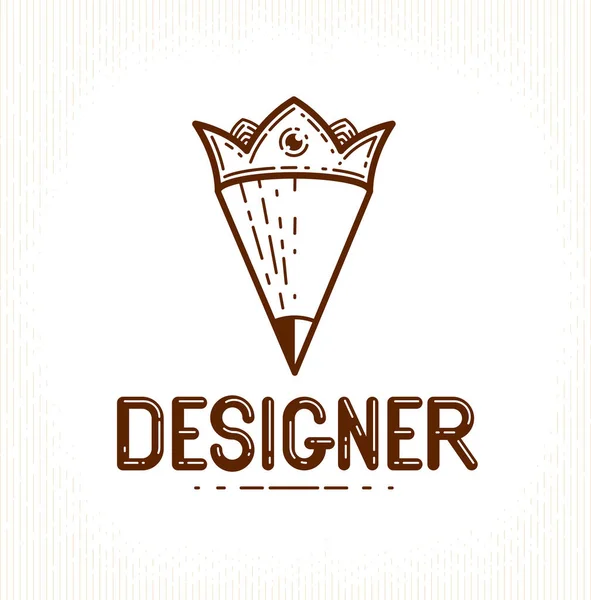 Lápiz Combinado Con Corona Vector Simple Logotipo Moda Icono Para — Archivo Imágenes Vectoriales