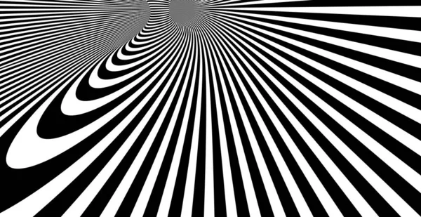 アブストラクト アート ブラックとホワイト ラインのハイパー3Dパースペクティブ ベクトル抽象的背景 アート イラストサイケデリック リニア パターン 催眠光学的幻想 — ストックベクタ
