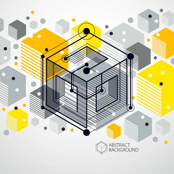 Technische Gelbe Vektor Tapete Mit Würfeln Und Linien Illustration Des — Stockvektor