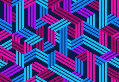 Kusursuz küp vektör arkaplanı, tekrar eden fayans deseni, 3D mimari ve inşaat, geometrik tasarım.