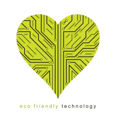 Gelecekçi kalp şekli vektör çizimi, yeni teknoloji. Yenilenebilir alternatif enerji kavramı.