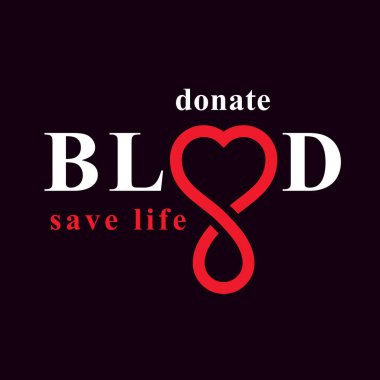 Beyaz üzerine izole edilmiş ve kırmızı kan damlaları, kalp şekli ve sonsuzluk sembolü kullanılarak yapılmış kan bağışında bulunun. Hayat kavramsal grafik illüstrasyonunu kurtar. Tıbbi bakım sembolü.