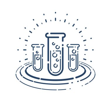 Test tübü vektörü basit doğrusal simge, bilim kimyası ve tıp analiz çizgisi sanat sembolü, laboratuvar araştırması.