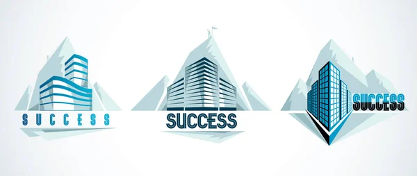 Rock Climber Concept Reaching Goal Success Modern Architecture Business Office — Stock Vector