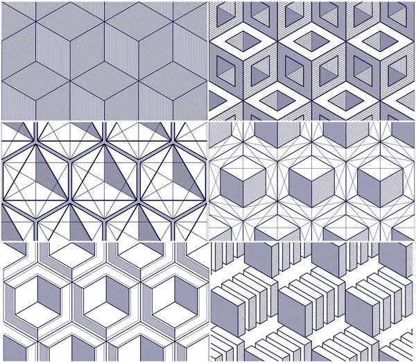 Geometriska Kuber Abstrakta Sömlösa Mönster Som Vektor Bakgrunder Samling Teknik — Stock vektor