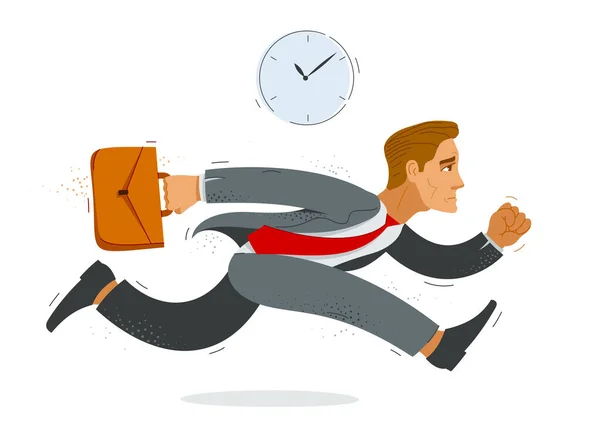 Business Man Run Hurry Late Vector Illustration Funny Comic Cute — Stock Vector