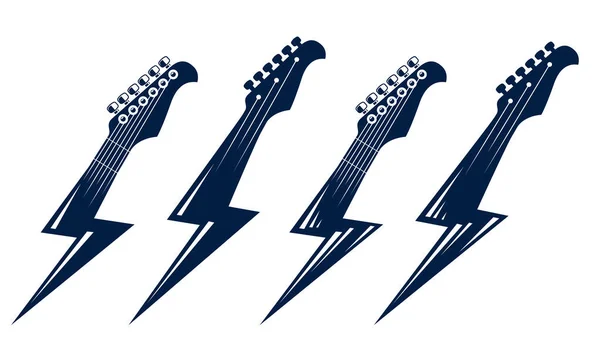 Cabeçalho Guitarra Elétrica Forma Relâmpago Música Rock Quente Hard Rock — Vetor de Stock