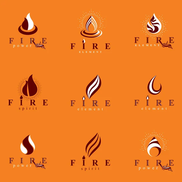 一套矢量防火标志 最适合用作汽油和天然气广告比喻的炽热烈焰符号 — 图库矢量图片