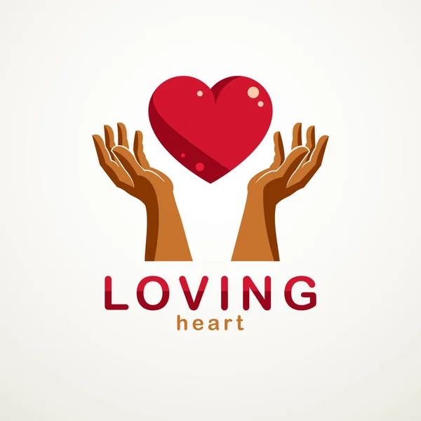 Loving Heart Basit Vektör Logosu Simgesi Kırmızı Parlak Kalp Işareti — Stok Vektör