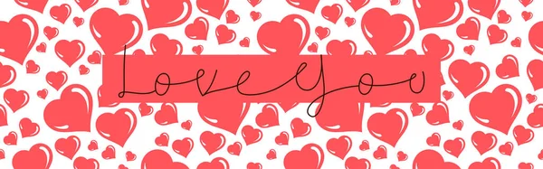 Love You Greeting Card Valentine Day Vector Banner Design Hearts — Stockový vektor