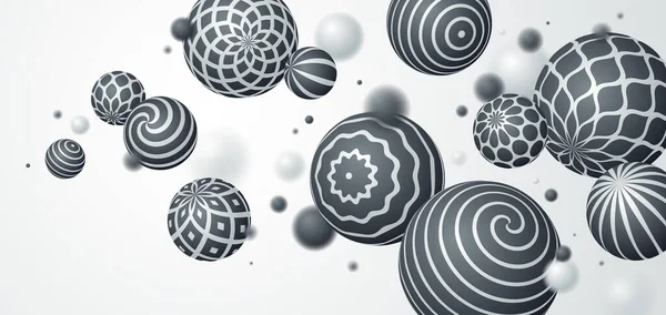 Sphères Abstraites Fond Vectoriel Composition Boules Volantes Décorées Motifs Variété — Image vectorielle