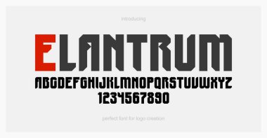 Logolar ve amblemler için kentsel devasa geometrik yazı tipi, asgari güçlü vektör yazı tipi, yuvarlak elemanları olmayan tipografi, sadece köşeler ve düz çizgiler geometri.