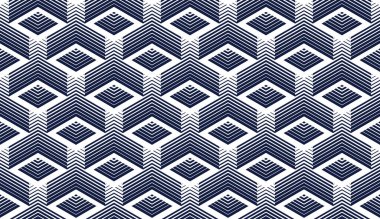 Küpsüz desen, soyut 3D optik arkaplan, garip izometrik doğrusal çokgen sonsuz duvar kağıdı, sürreal efekt siyah ve beyaz kiremit deseni.