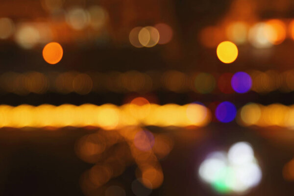 City night lights bokeh, blurred background. Vintage