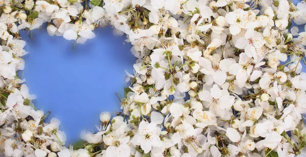 Bílé Květinové Srdce Modrém Pozadí — Stock fotografie