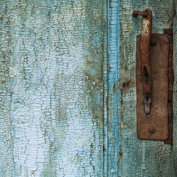 Vieille Porte Bois Turquoise Peinte Avec Texture Peignant Avec Serrure — Photo