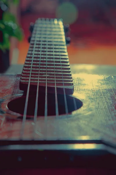 Ένα Θραύσμα Του Φόντου Κιθάρα Φωτο Ρετρό Στυλιζαρισμένο Μουσική Και — Φωτογραφία Αρχείου