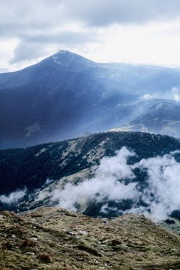 Dağların güneş ışığı altında parlayan ısmarlayarak. Dramatik akşam sahne. Konuma yerleştirin Karpat Dağları, Ukrayna, Avrupa. Sanatsal resim. Güzellik Dünya.