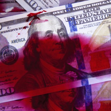 Para kavramı cinayetten. Terörizm, ölüm, acı, kaybı ve şiddet sembolü olarak kan dolar.