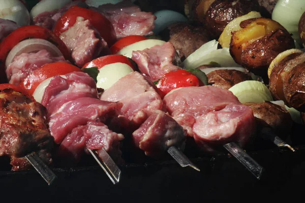 Shashlik Kött Som Grillas Träkol Med Lamm Eller Fläsk — Stockfoto