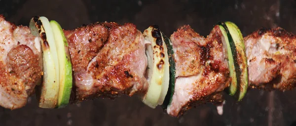 Shashlik Carne Assada Carvão Vegetal Com Borrego Porco — Fotografia de Stock