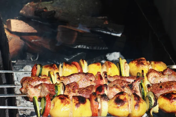 Shashlik Viande Rôtie Charbon Avec Agneau Porc — Photo