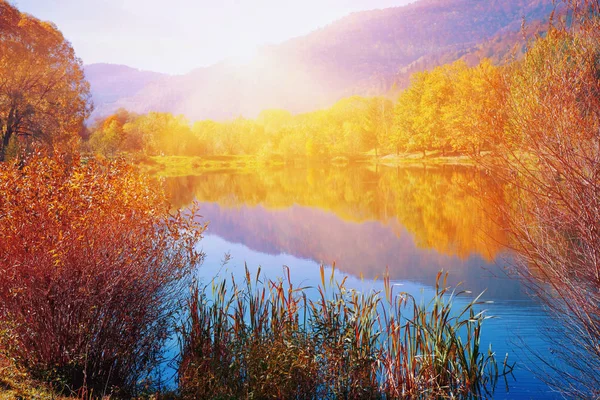 Wunderschöne Naturlandschaft Herrliche Aussicht Auf Den Herbstsee Magische Farben Des — Stockfoto