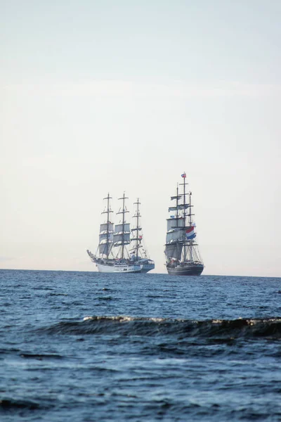 Yelkenli Gemi Warnemunde Içinde Gemi Yelken Dünya Çapında Geçit Töreni — Stok fotoğraf