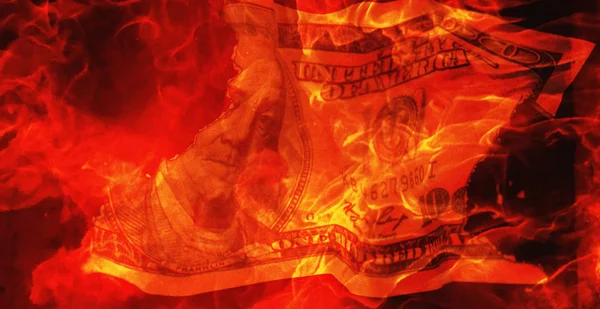 Burning Dollar Bill Symbol Inflation Financial Crisis — Stock Photo, Image