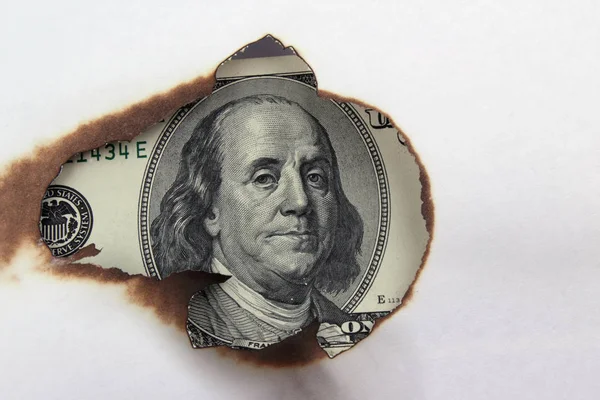 Membakar Uang Dolar Sebagai Simbol Inflasi Dan Krisis Keuangan — Stok Foto