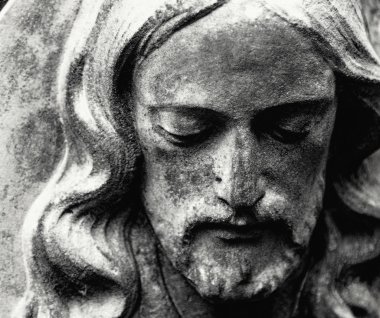 İsa Mesih antik heykel bir arka plan gri taş