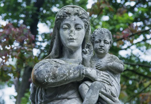 Reina Del Cielo Antigua Estatua Virgen María Con Jesucristo Cristianismo — Foto de Stock
