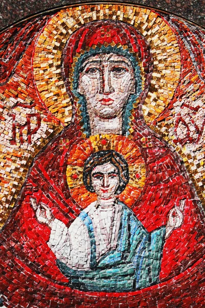 圣母玛利亚和耶稣基督 古色古香的马赛克 — 图库照片