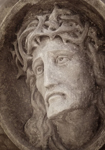 Wajah Yesus Kristus Mahkota Duri Patung — Stok Foto