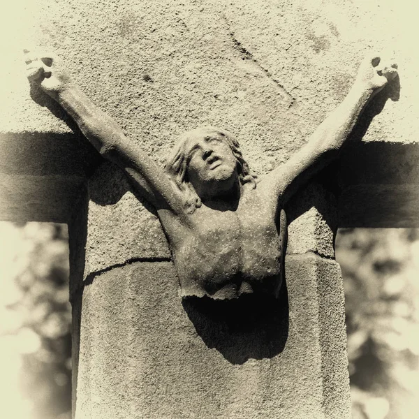 Teilweise Zerstörte Antike Statue Der Kreuzigung Jesu Christi Glaube Religion — Stockfoto