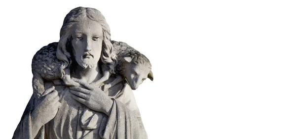 Ancient statue of Jesus Christ is the Good Shepherd with the los — Stock Photo, Image