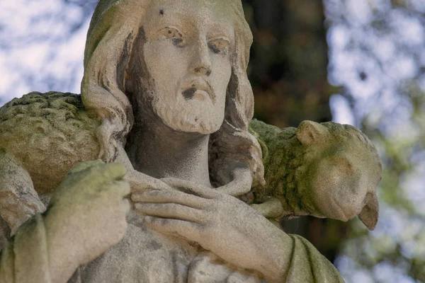 Antigua Estatua Jesucristo Buen Pastor Religión Cristianismo Concepto Dios — Foto de Stock