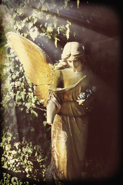 Ange Dans Lumière Soleil Statue Antique Image Vintage Style — Photo