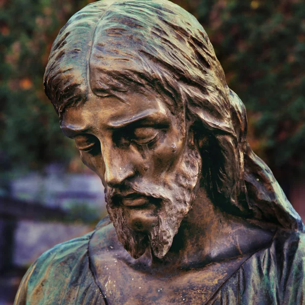 Лицо Иисуса Христа Фрагмент Статуи — стоковое фото